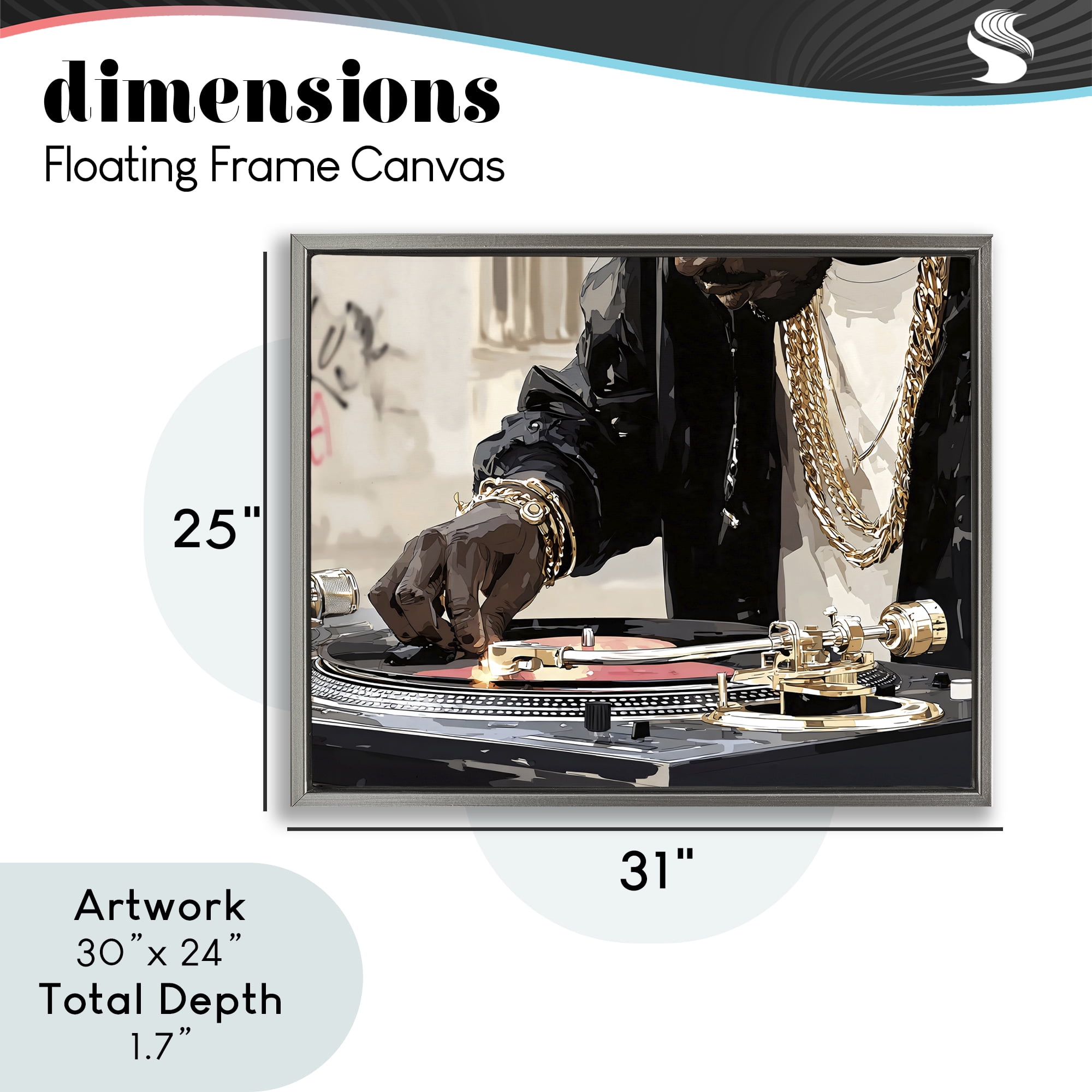 Stupell Industries Golden Touch on DJ's Turntable Gray Framed Floater Canvas Wall Art, design by Franklyn Gregory
