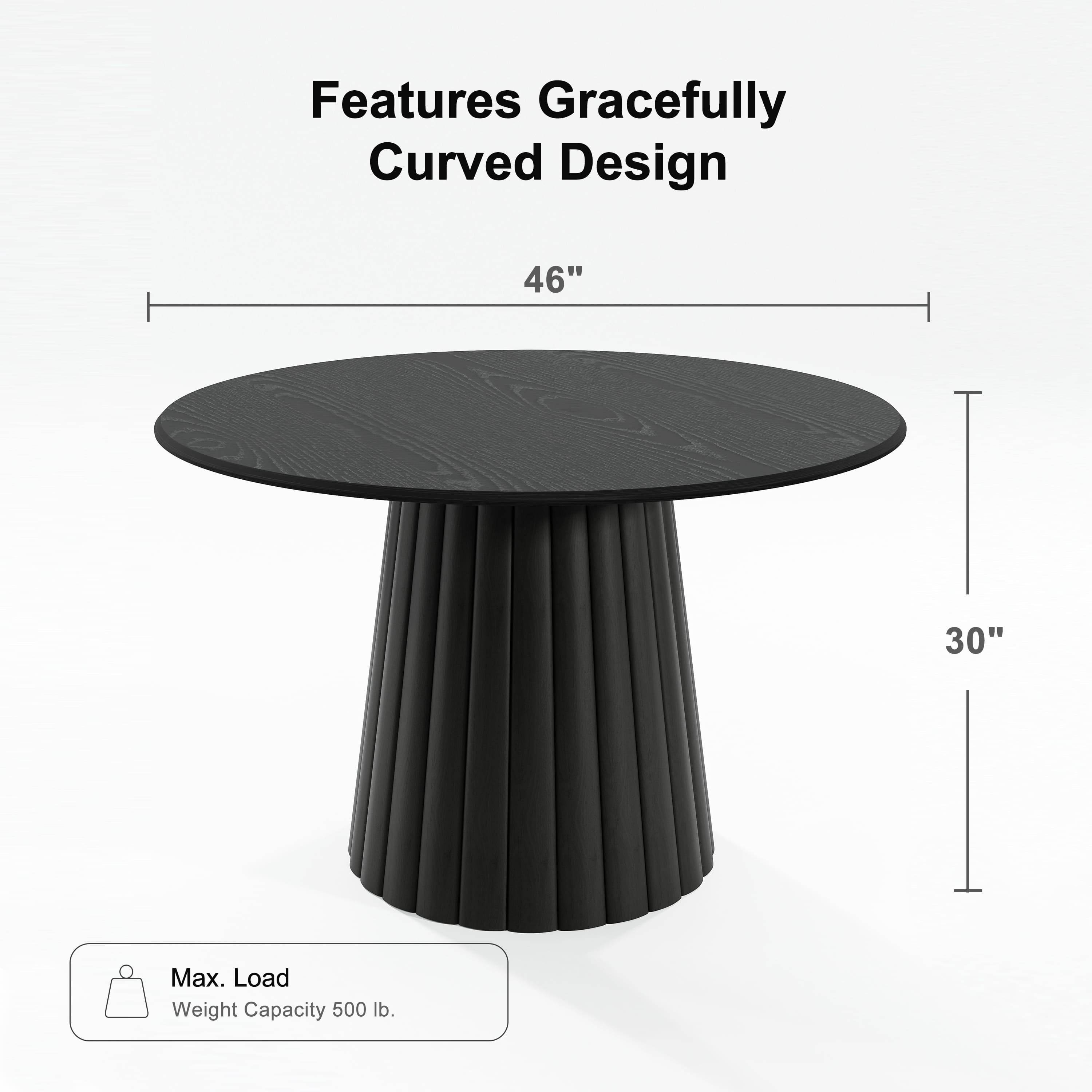46 in. Soild Wood Black Dining Table Round Kitchen Table