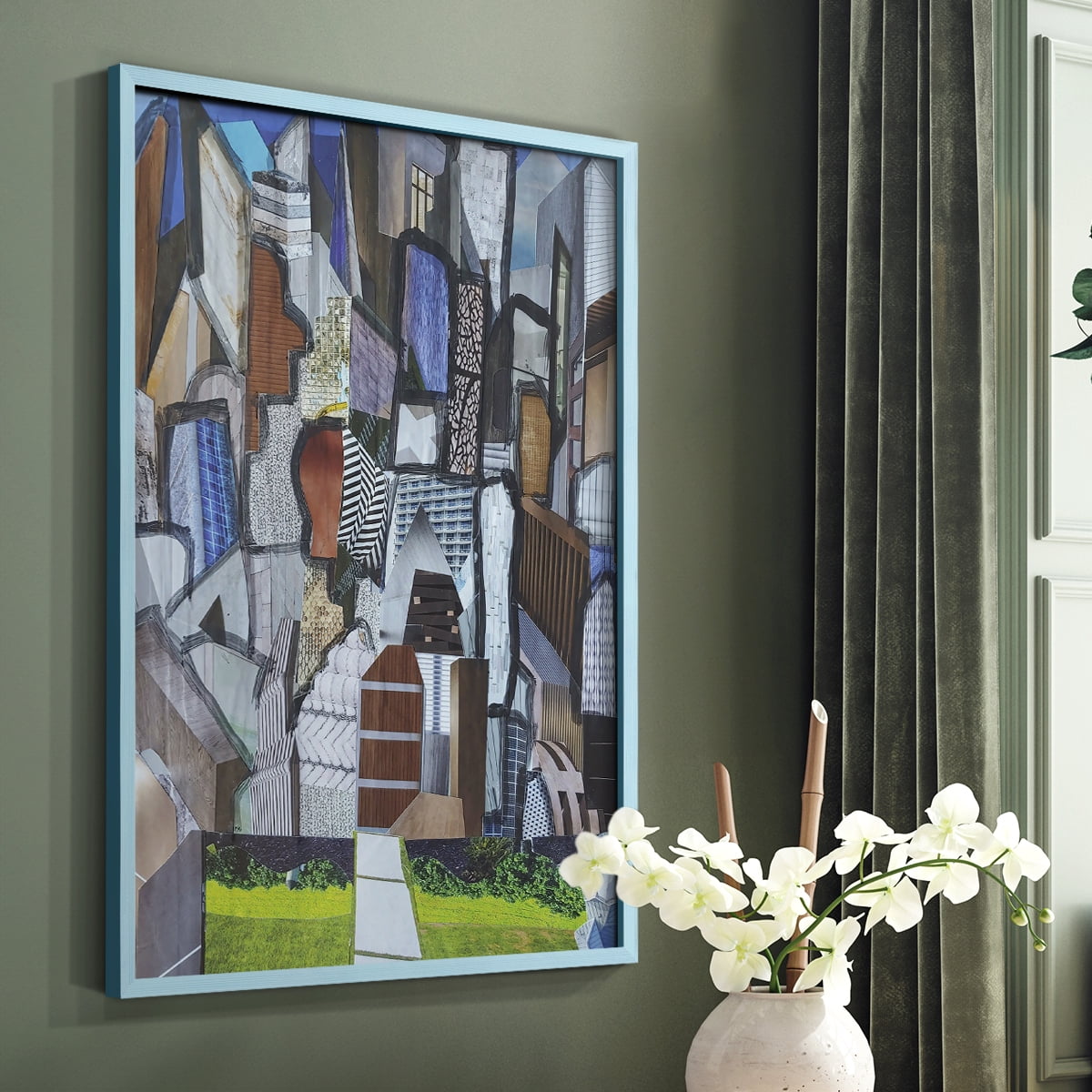 Chicago Grant Park Framed Print in Blue Solid Wood Framed Print No Nail Hanging