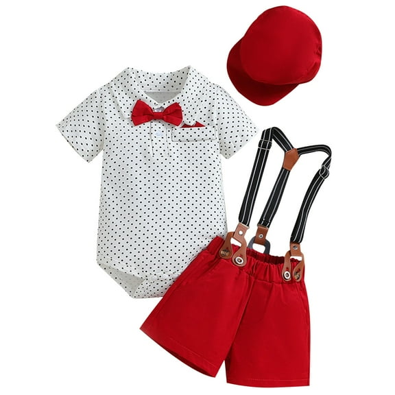1-8 Years Toddler Baby Boys Two-piece Clothes Set Summer Polka Dot T-Shirt And Suspender Shorts Set Kids Trendy Outfit Sets