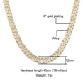 thumbnail image 3 of FEEL STYLE Male Golden Cuban Chain Necklace 12MM Iced Out Zircon Men Women Hip Hop Jewelry 20inch, 3 of 5