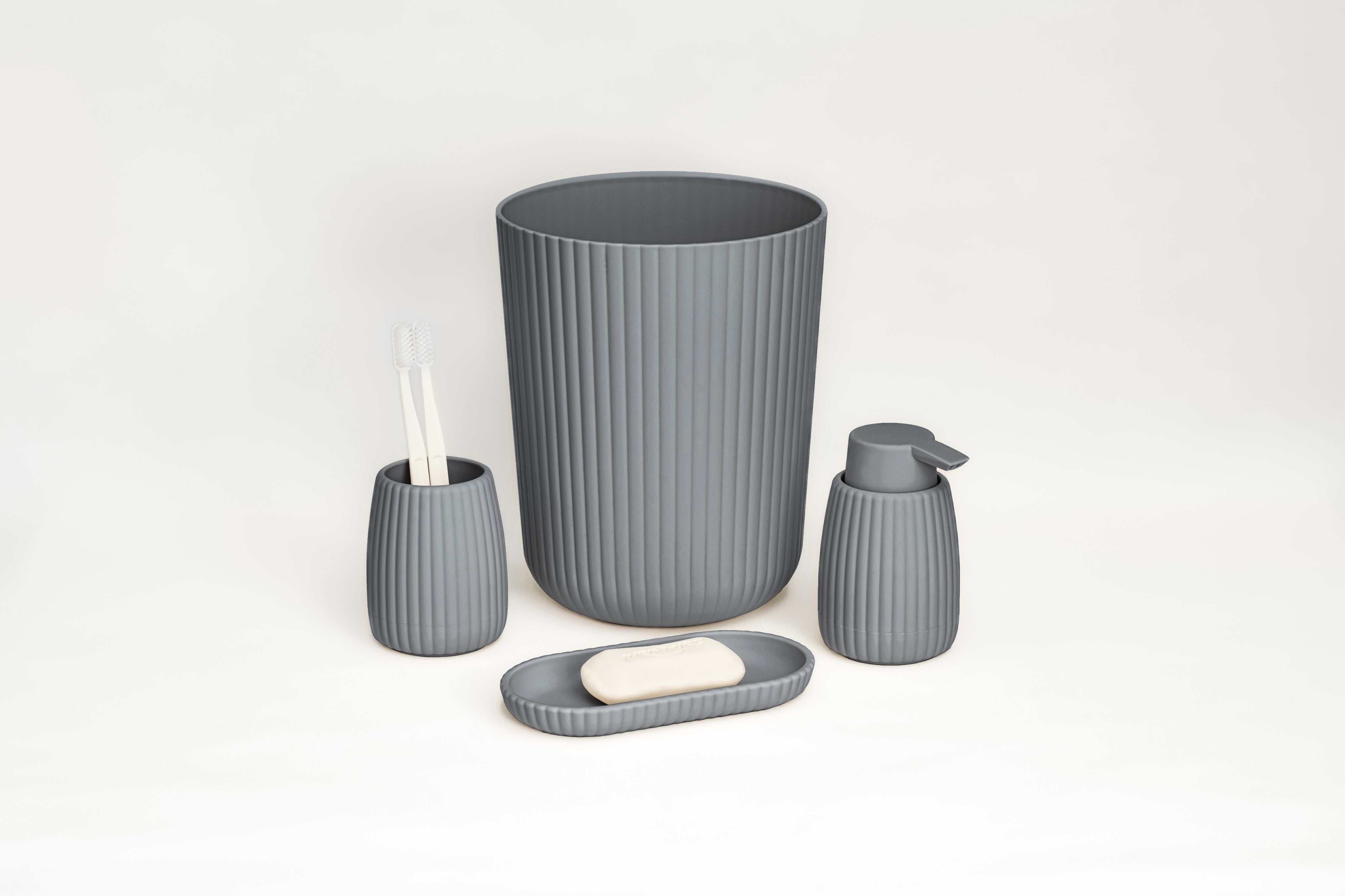 Mainstays Rubberized Plastic Ribbed 4-Piece Bath Accessories Set, Gray