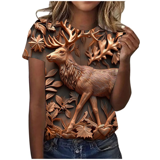 Hyknon Hauts d'Été pour Femmes T-shirt à Manches Courtes Imprimé à la Mode Pull Doux Polyvalent pour Sortir