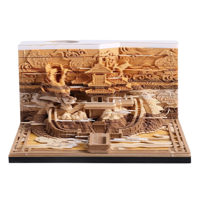 Modelo de tallado de papel tridimensional 3D Lámpara LED con gradiente de templo Notas Regalos de empresa