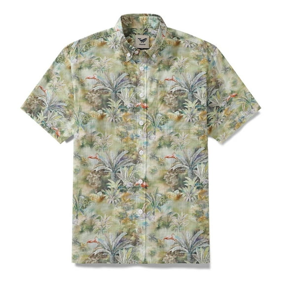 YIUME Men's Hawaiian Shirt Exotic Charm Print Cotton Short Sleeve Aloha Shirt
