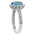thumbnail image 3 of 10K White Gold Natural London Blue Topaz Floral Halo Ring Oval 8x6mm Diamond Accents, size 5.5, 3 of 4