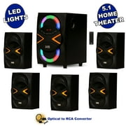 Acoustic Audio AA5210 Home Theater 5.1 Speaker System with Bluetooth LED Lights and Optical Input