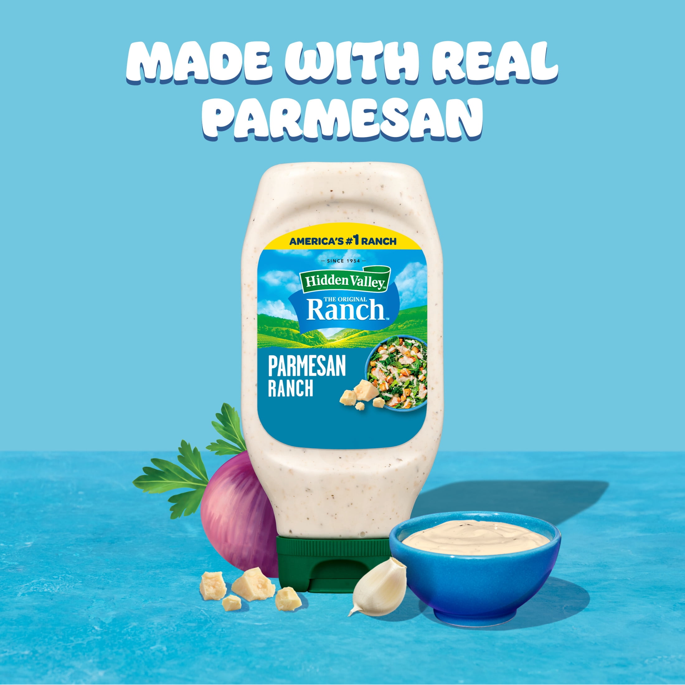 (6 pack) Hidden Valley Parmesan Ranch Salad Dressing & Condiment, 16 fl oz Squeeze Bottle
