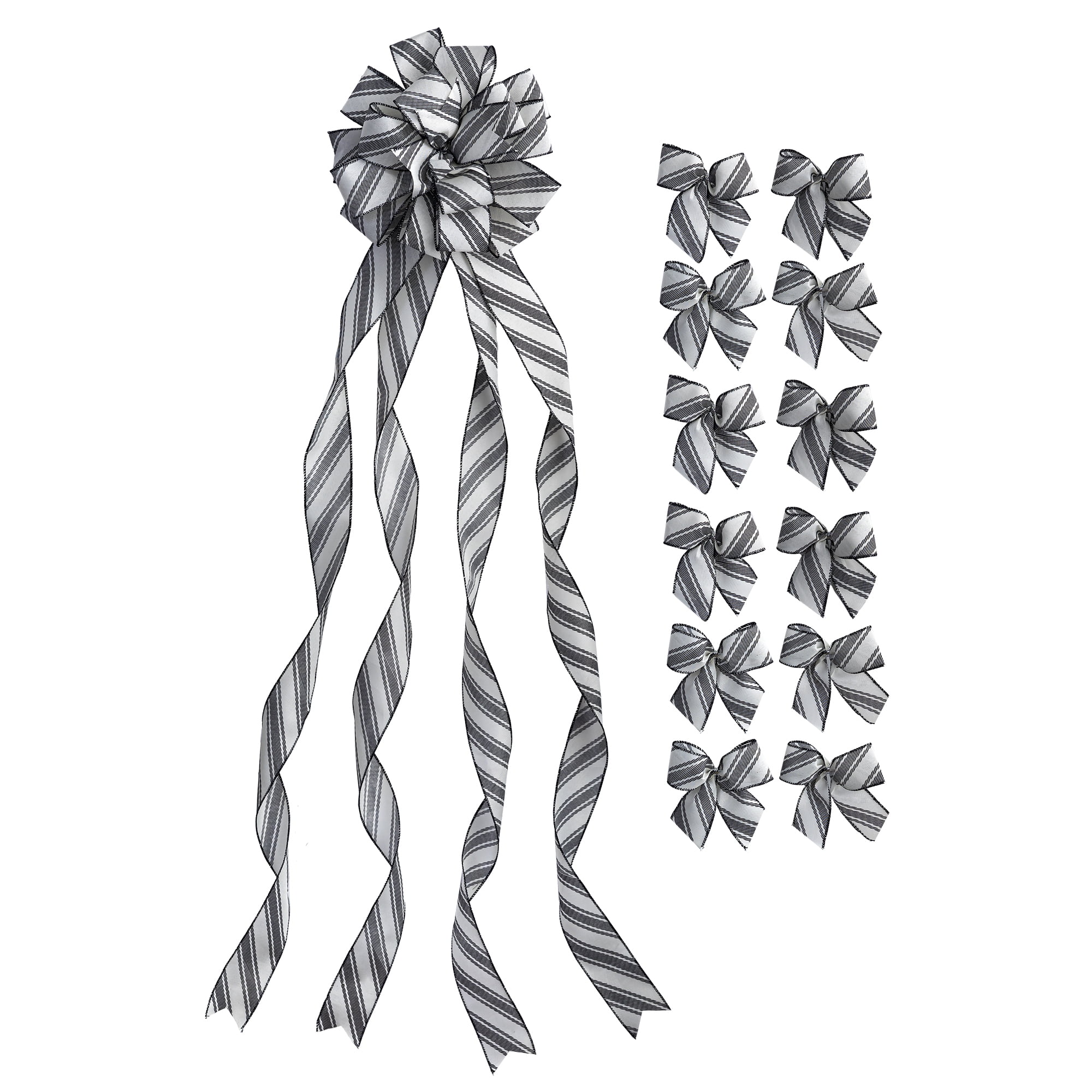 New Traditions Large Linen Black and White Plaid Ribbon Christmas Tree