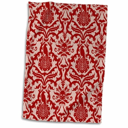 Lizard Bath Towel 3dRose Bats, Ravens, Brains and Skulls Goth Horror Damask Pattern in Red - Towel, 15 by 22-inch ()