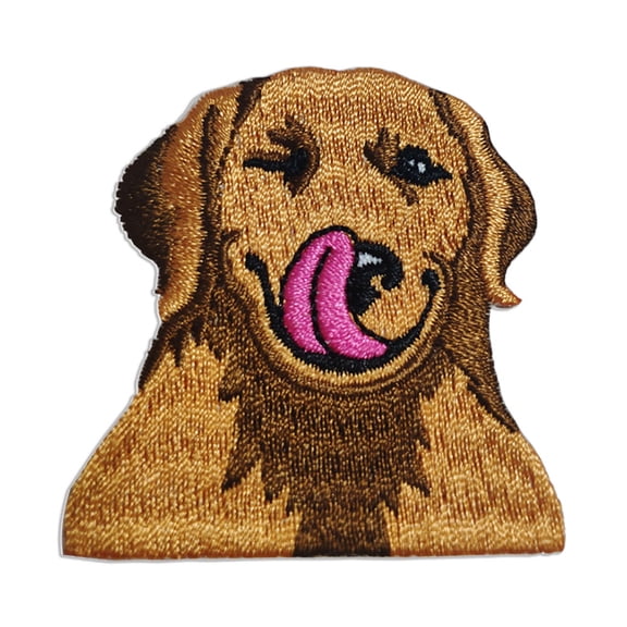 WIRESTER 1.92" x 2" (4.9cm x 5.1cm) Logo Sew Ironed On Badge Embroidery Applique Patch, DIY Vintage Embroidered Patches, for Hats, Jackets, Shirts, Vests and Jeans - Winking Golden Retriever Dog