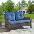thumbnail image 2 of PARKWELL Patio Rattan Seat Sofa Cushioned Loveseat,Outdoor Wicker Furniture,Blue, 2 of 11