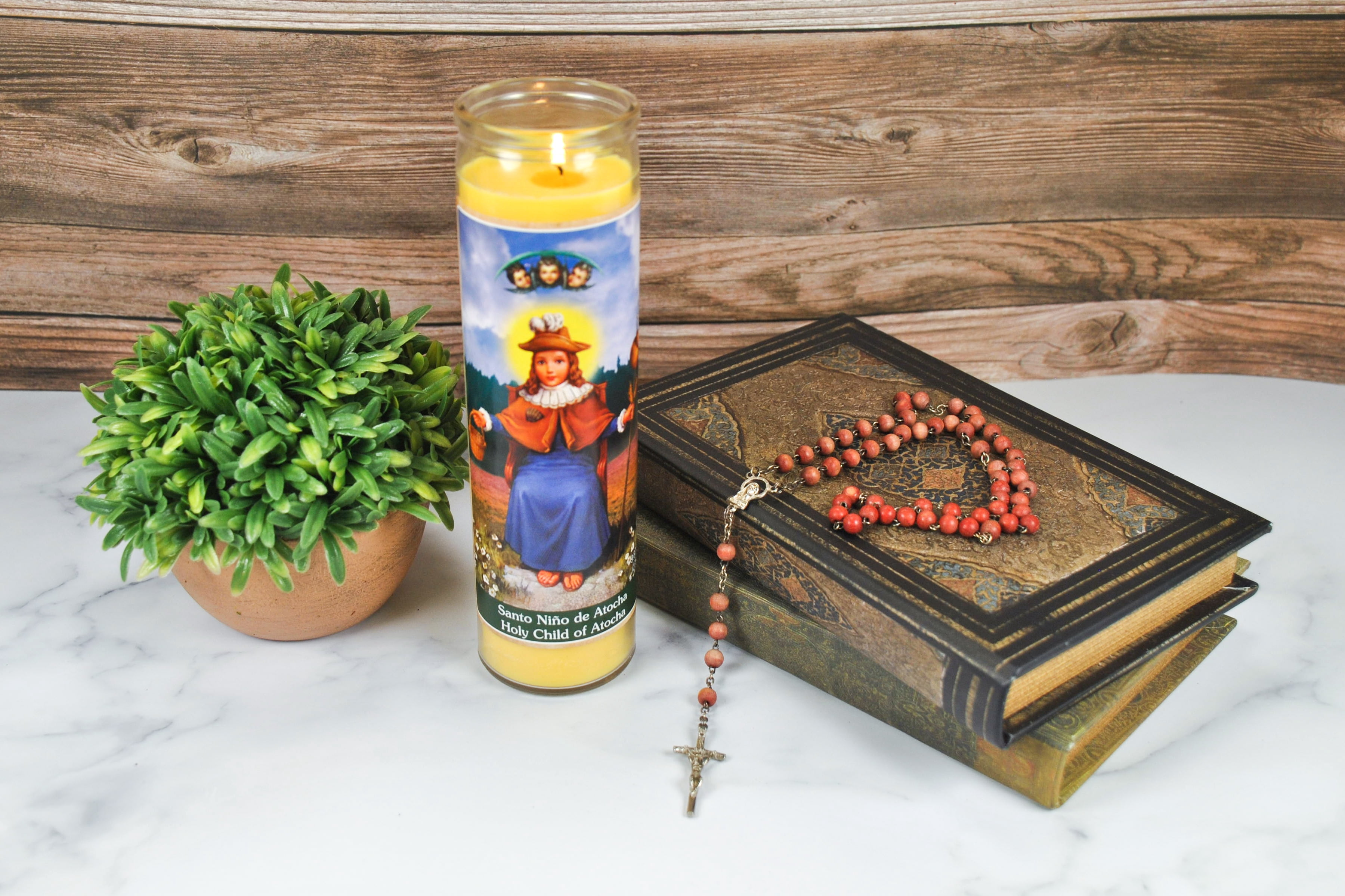 Prayer Candle Atocha Child Yellow Wax, 8 Inch