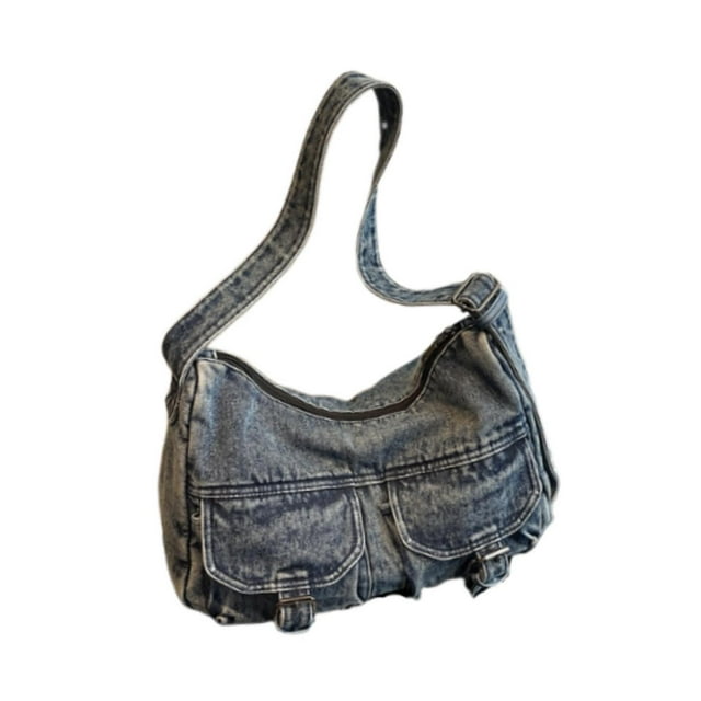 Bolso de hombro para mujer, ajustable, estilo casual desgastado, tipo cartera tipo sobre. Azul claro
