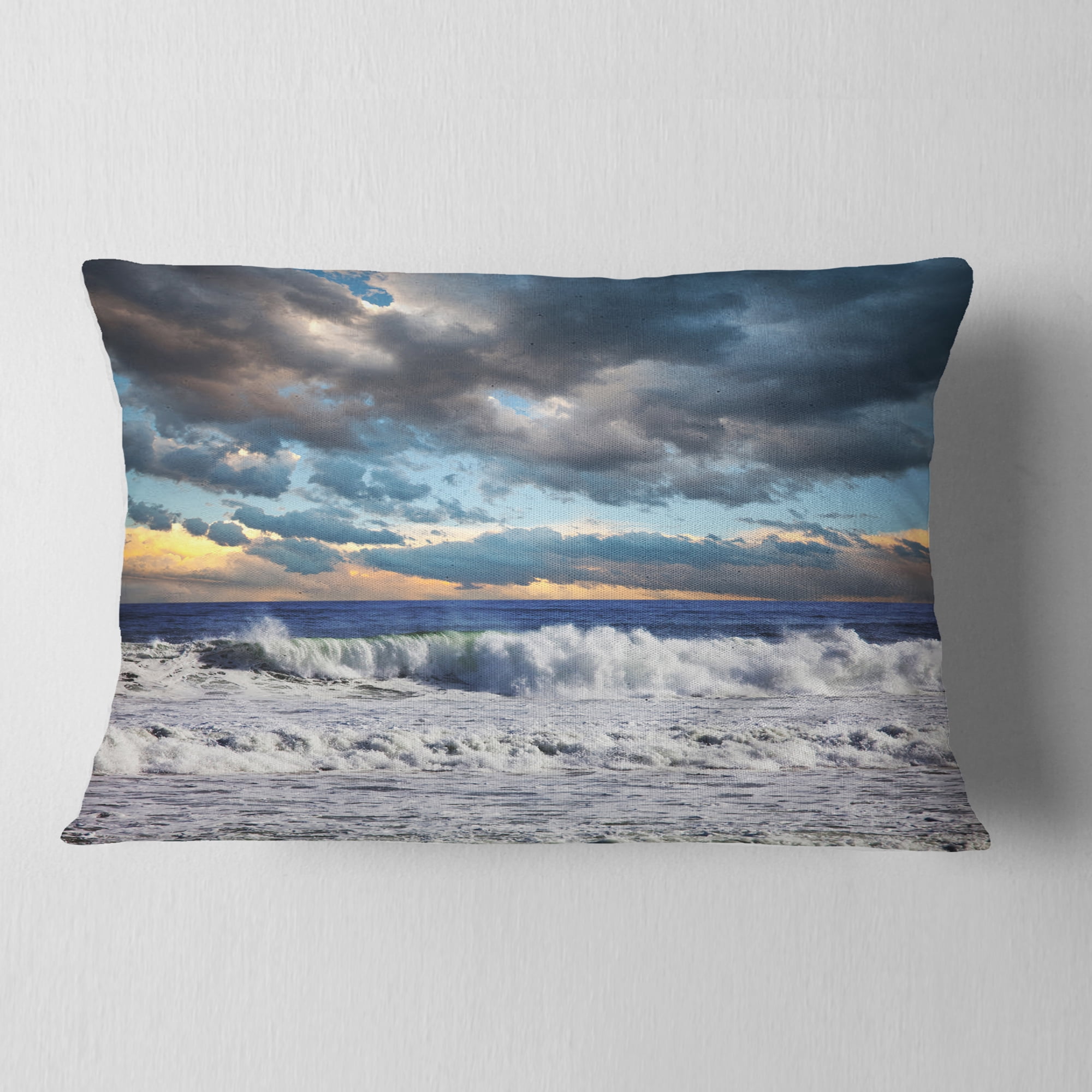 Designart Heavy Storm in Ocean at Sunset - Modern Beach Throw Pillow - 12x20