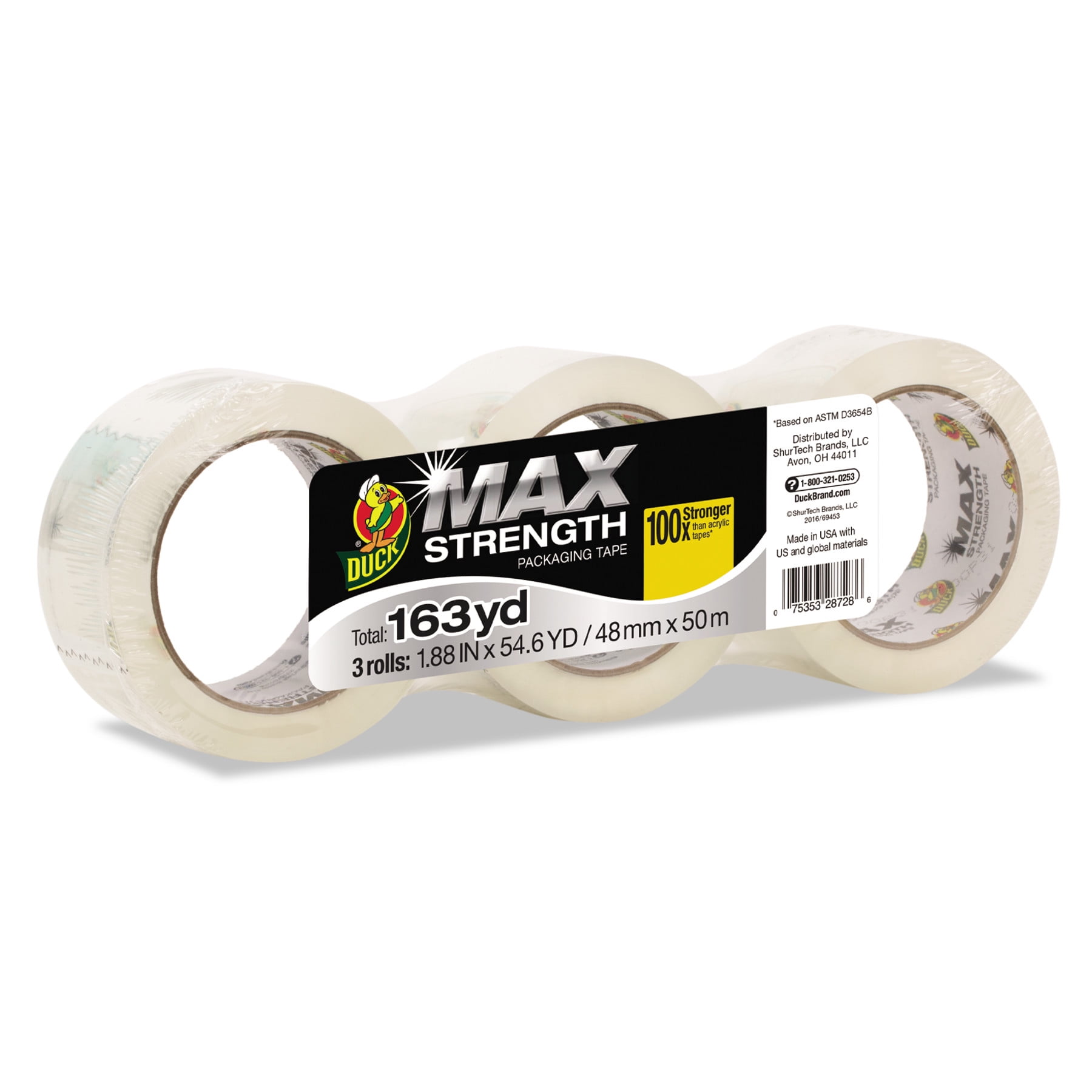 Duck MAX Strength Packing Tape, 1.88 in. x 54.6 yd., Clear, 3Count