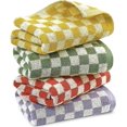 thumbnail image 1 of Toallas de mano para baño (paquete de 4), toallas faciales de algodón suaves y absorbentes para spa, baño, gimnasio,decorativo a cuadros, 75 x 35 cm, amarillo, morado, verde y rojo., 1 of 5