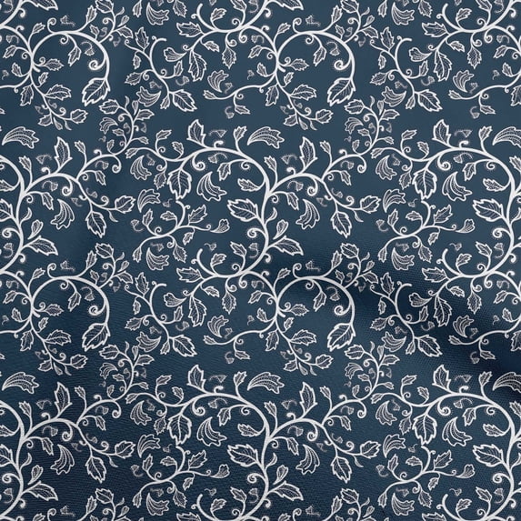 oneOone Silk Tabby Blue Fabric Asian Leaf Block Fabric For Sewing Printed Craft Fabric By The Yard 42 Inch Wide