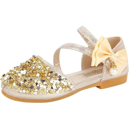 

QWZNDZGR Toddler Little Girl Dress Shoes Bridesmaids Shoes Glitter Ballet Flats Flats Flower Girl Party School Shoes