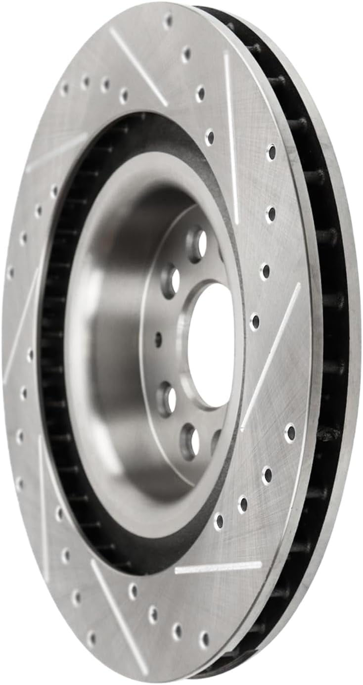 Detroit Axle - Rear Brake Rotors for 2016-2021 Tesla Model S Model X, Drilled and Slotted Disc Brake Rotors 2017 2018 2019 2020 Replacement: 14.37" inch Rotors
