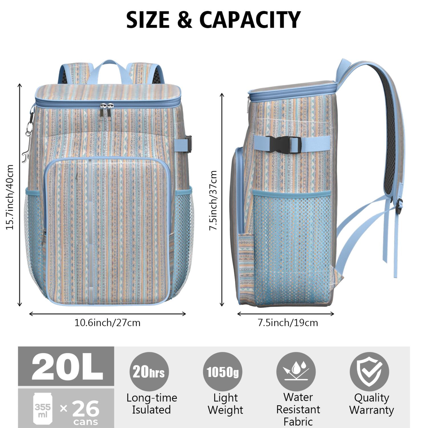 Travel Cooler Bag - Boho Bohemia Pioneer Flower Geometric Line Art Camping Beer Cooler Backpack with Bottle Opener- Waterproof Insulated Picnic Backpacks - Cooler Bag for Beach