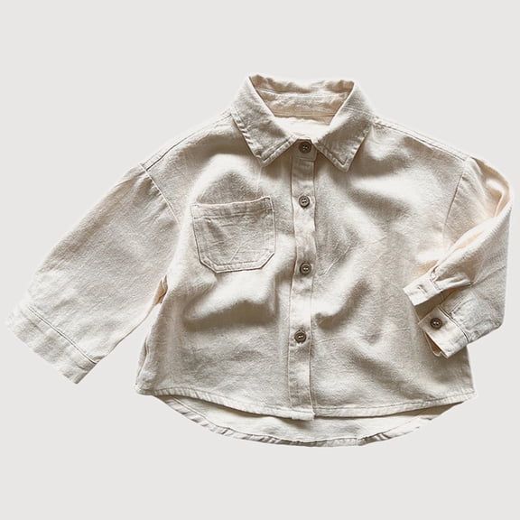 Gyujnb Long Sleeve Button Down Shirt Collared Casual Solid Loose Fit Top (Toddler, Little Boys),7-8 Years