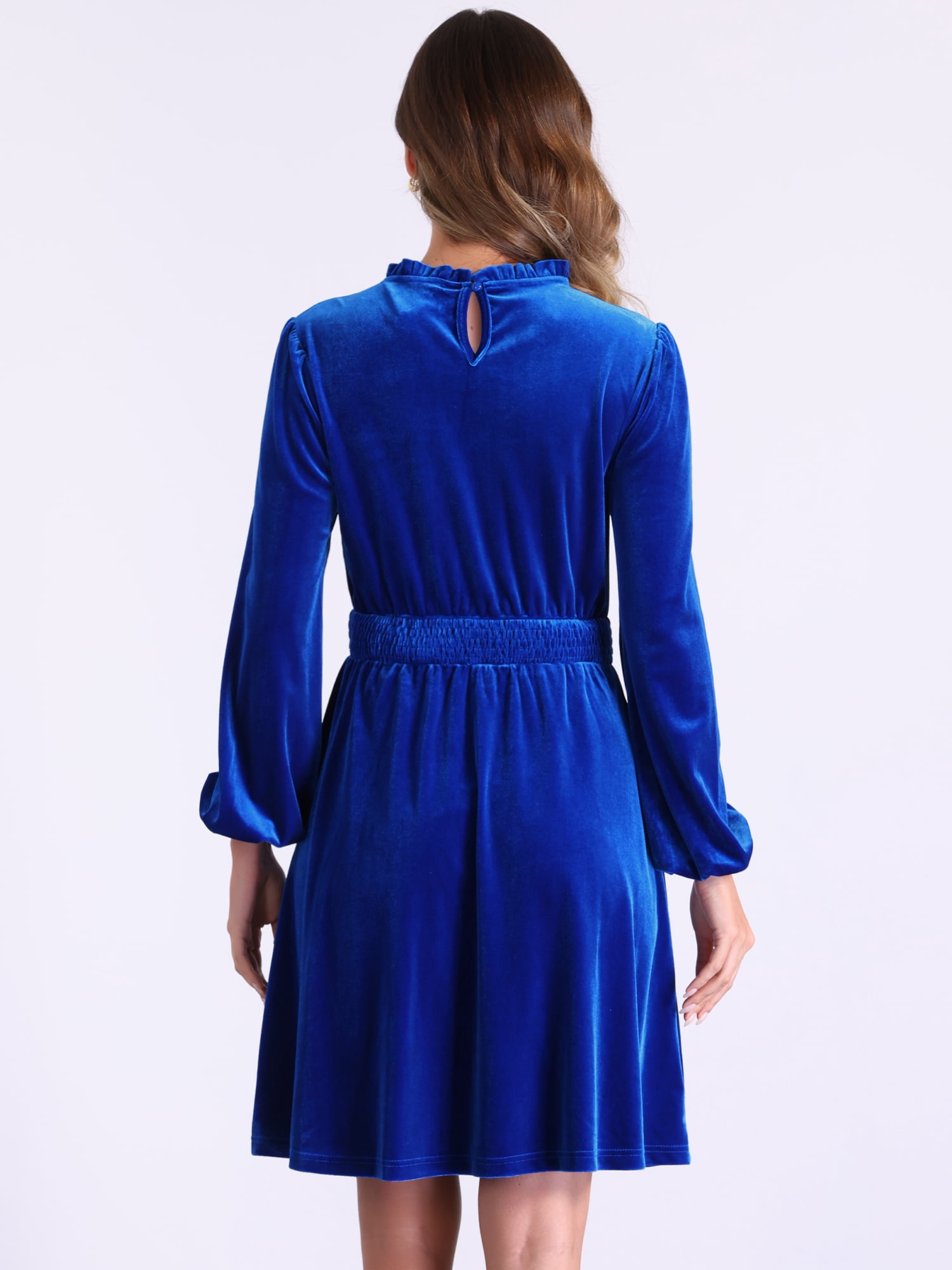 DARING DIVA Velvet Smocked Waistline Wedding Guest Dress XS Blue