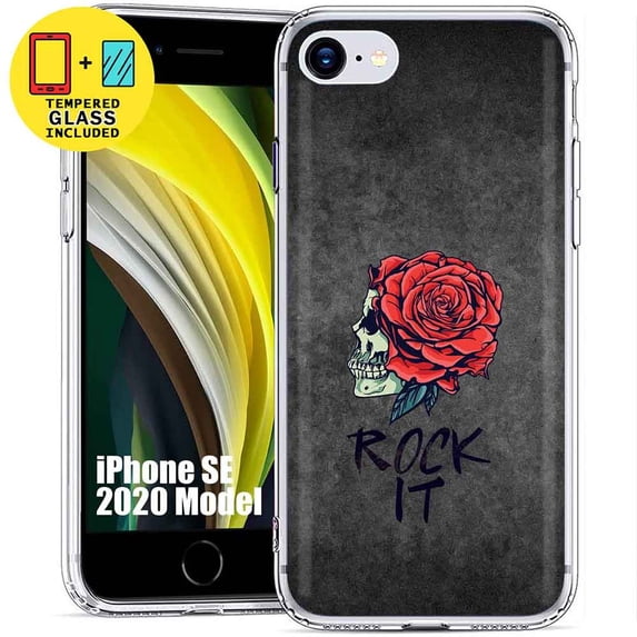 TalkingCase Slim Phone Case Compatible for Apple iPhone SE 2022/SE2020/iPhone 8/iPhone 7, Rock It Grunge Print, Glass Screen Protector Included, USA