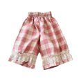 thumbnail image 6 of SGMVNU Girls Checked Pants Summer Lightweight Elastic Waist Cotton Pants Casual Baggy Trousers with Ruffle Lace , Size 8-10 Years, Pink-Plaid, 6 of 6