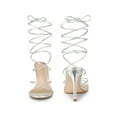 thumbnail image 4 of BLISSFUL STEP Lace Up Slingback Strappy Stiletto Heels Sandals for Women Silver 8, 4 of 5