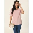 thumbnail image 2 of Unique Bargains Women's Short Sleeve T Shirts Basic Knit Tops Loose Solid Color Blouse L Pink, 2 of 6