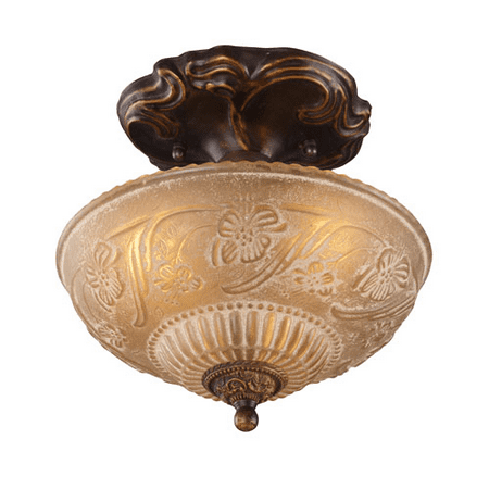 10.25 Inch Three Light - Semi Flush 3 Light With Golden Bronze Finish Antique Amber Glass Medium Base 10 inches 225 Watts - World of Lamp