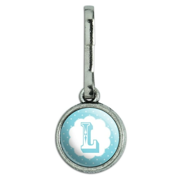 Letter L Initial Flower Blue Antiqued Charm Clothes Purse Backpack Zipper Pull