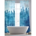 thumbnail image 5 of Abstract Urban Silhouette Sheer Curtains 108 Inches Long 2 Panels Watercolor Blue Building Light Filtering Semi Sheer Window Curtains Drapes for Bedroom Living Room 52"x108", 5 of 7