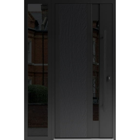 Front Exterior Prehung Steel Door / Dekton 0163 Ardesia Nero / Side Exterior Window Sidelite / Entry Metal Modern Painted W36 14x80 Left-hand