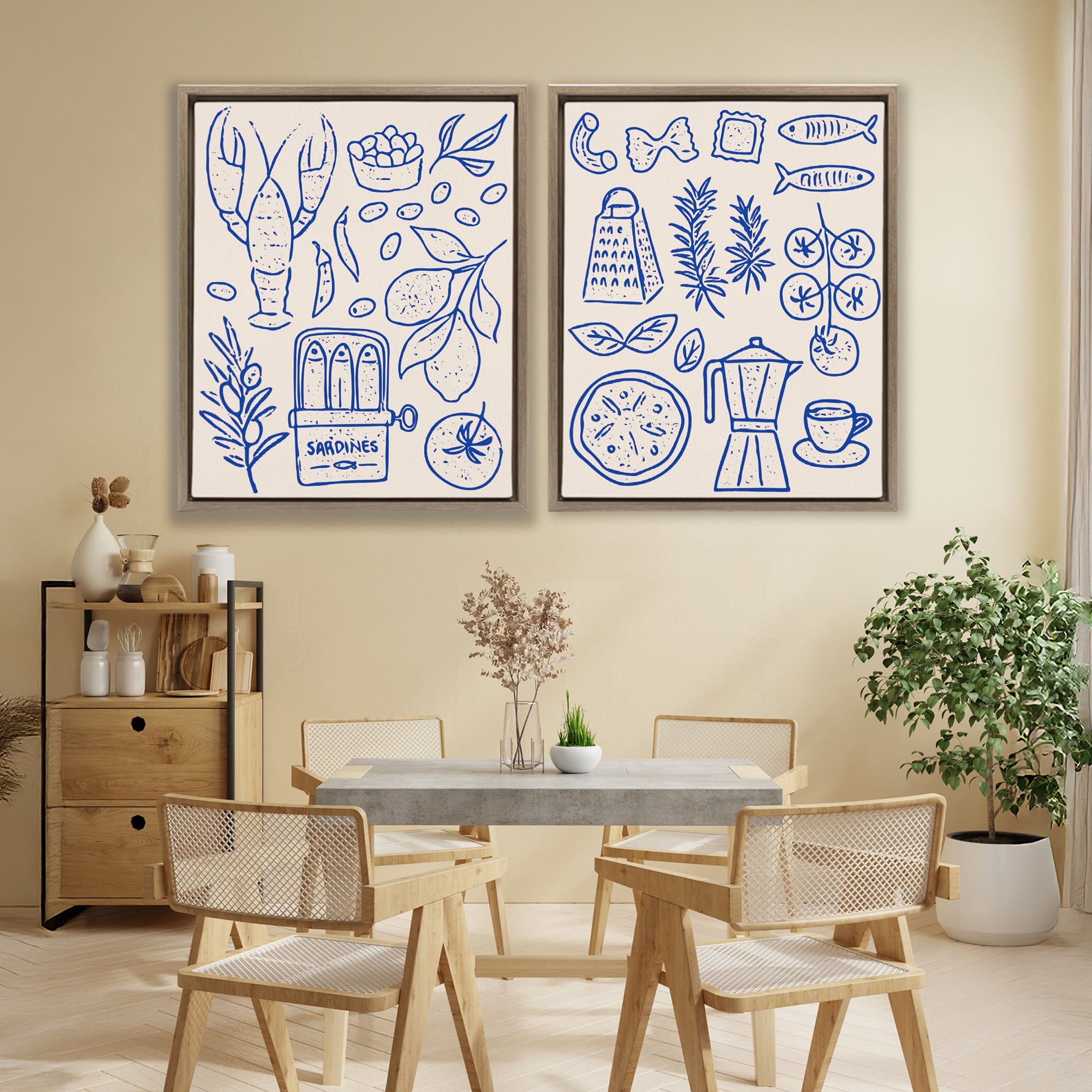 Stupell Industries Mediterranean Kitchen Simplicity 2 Piece Brown Framed Floater Canvas Set, design by Camila Juncos