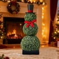 thumbnail image 4 of Christmas Snowman Topiary Ornament 25.6'' Artificial Snowman Shaped Topiary Tree Ornament with Red Bow Santa Hat Boxwood Topiaries for Christmas Indoor Outdoor Home Decor, Christmas Snowman Topiary, 4 of 8