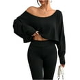 thumbnail image 3 of Batwing Sleeve Boat Neck Tops for Women Off The Shoulder Long Sleeve Cropped Tee Soft Breathable Comfortable Casual Shirts for Workout, #01 Black, L, 3 of 7