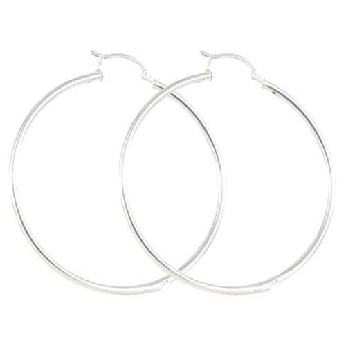 Brilliance Fine Jewelry Adult Click Top Hoops in Sterling Silver 50MM