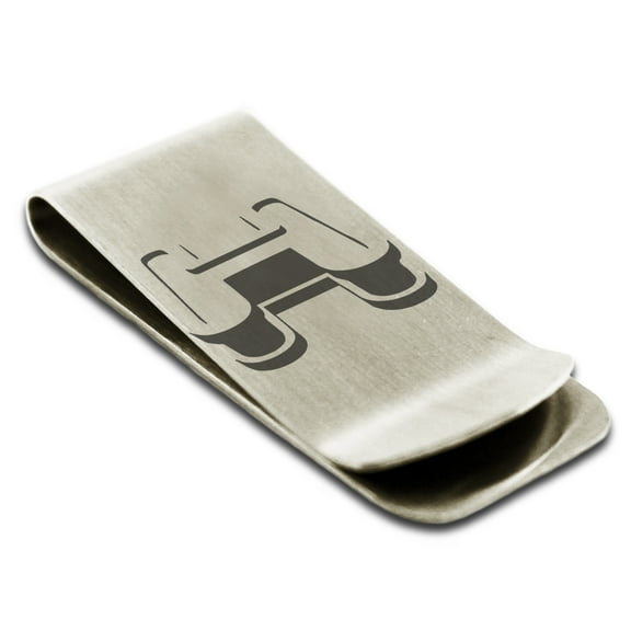 Stainless Steel Letter H Initial 3D Monogram Engraved Engraved Money Clip Credit Card Holder
