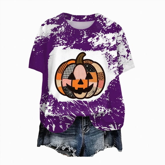 UAYOTSE Halloween Fashion Graphic Tshirt Women Crew Neck Short Sleeve Casual Holiday Top Size 3XL