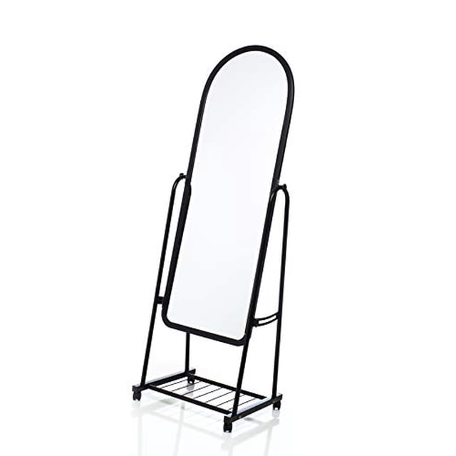 OMISHOME Miroir Noir Pleine Longueur Debout Miroir Intégral Réglable Stand Up Miroir Pleine Longueur sur Roues avec Stockage sous Semble Grand et Offre un Assemblage Rapide