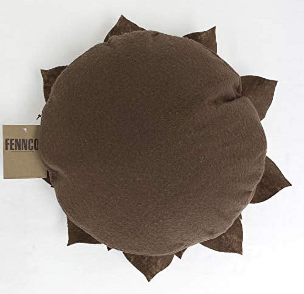 Fennco Styles Handmade 3D Heart-Shaped Petals Flower Decorative Throw Pillow Cover 13 Inch Round - Chocolate Floral Pillow Case for Couch, Home Décor, Bedroom Décor and Holiday, Housewarming Gift