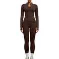 thumbnail image 4 of YWMJI Womens 2 Piece Workout Yoga Outfits Lightweight Slim Fit Zip Up Yoga Cropped Jacket High Waisted Yoga Flare Leggings No Front Seam Workout Pants Bodycon Gym Athletic Tracksuit Coffee Xxl, 4 of 9