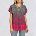 thumbnail image 4 of YUGYXL Shirts for Women Short Sleeve Tops Gradient Criss Cross V Neck Summer Casual Travel Work Shirt Going Out Red Top XXL, 4 of 9