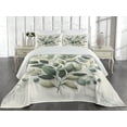 thumbnail image 2 of Ambesonne Eucalyptus Leaves Quilted Coverlet 3 Pcs, Botanical Art, Queen Size, Sage Green Off White, 2 of 4