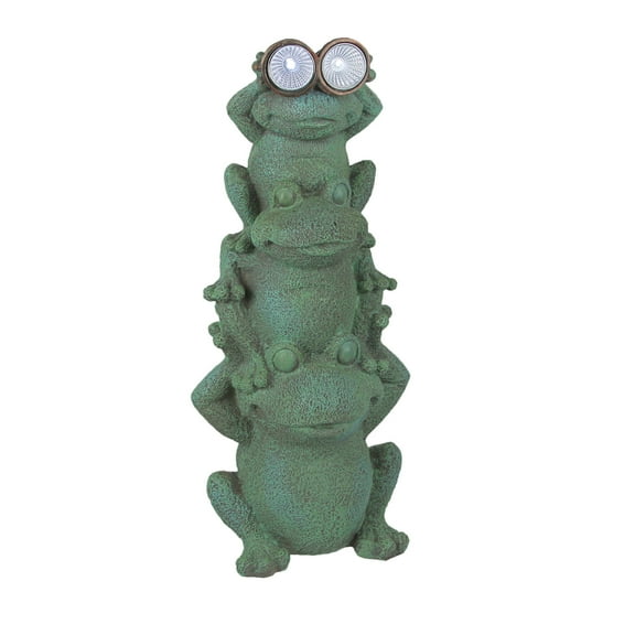 Gerson Green Resin Standing Frogs Solar LED Sculpture Garden Art Yard Light