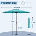 thumbnail image 2 of Parasol de Marché de 9 Pi avec Manivelle et Inclinaison, UPF 50 Plus Imperméable pour Terrasse Extérieure, Pare-Soleil avec 8 Baleines Renforcées, Parasol avec Protection UV pour Jardin, Terrasse, Piscine, Balcon, Rouge Bleu Ciel Jaune Marine Kaki Blanc, 2 of 7