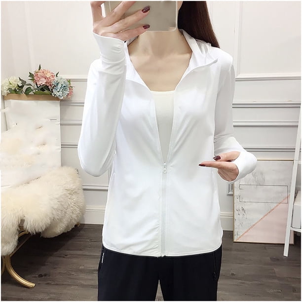 Chaquetas y abrigos casuales con capucha de manga larga para mujer, color sólido, ropa de protección solar informal con capucha de manga larga, top de poliéster para mujer