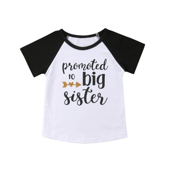 EASTIN Toddler Baby Girls Summer T-shirt -Promoted to big sister Print Graphic Tee Tops